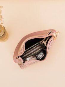 Geometric Pattern Zipper Bag - Pink - View 4