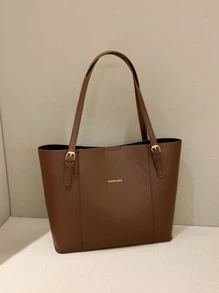 字母圖案單肩托特包 - 棕色 - 查看 1