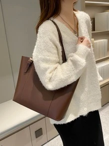 字母圖案單肩托特包 - 棕色 - 查看 2