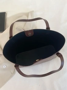 字母圖案單肩托特包 - 棕色 - 查看 4