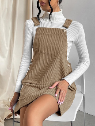 SHEIN EZwear Vestido overol unicolor con parche de bolsillo sin jersey