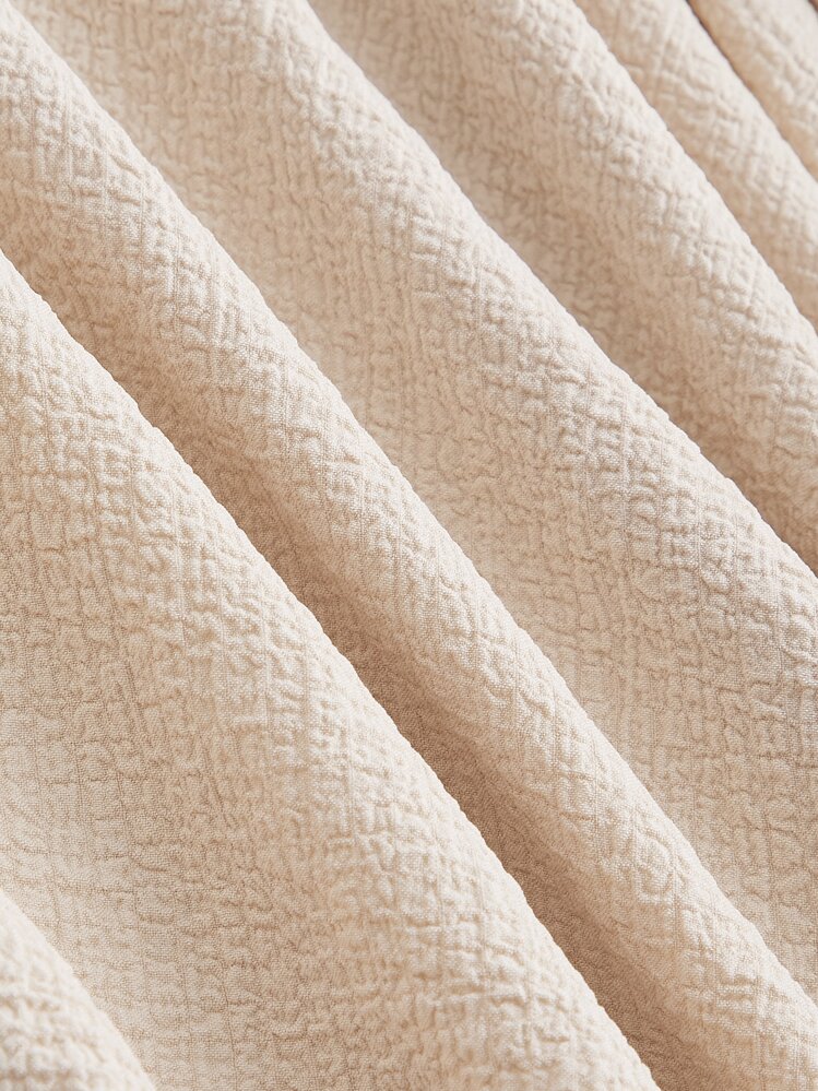 SHEIN MOD 雞心領口荷葉袖繫帶腰封連衣裙 - 卡其色 - 查看 4