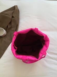 Neon Pink Quilted Design Shoulder Tote Bag - Hot Pink - View 4