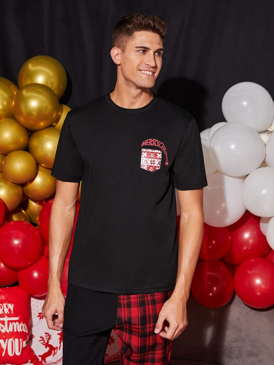 Manfinity Men Christmas Letter Graphic Tee - Black - View 1