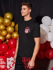 Manfinity Men Christmas Letter Graphic Tee - Black - View 3