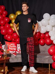 Manfinity Men Christmas Letter Graphic Tee - Black - View 5