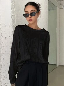 DAZY Chất rắn Áo thun Thả vai - màu đen - Xem 1