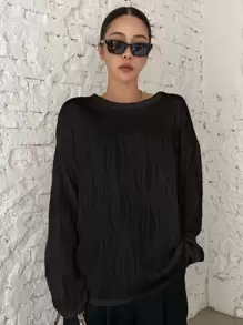 DAZY Chất rắn Áo thun Thả vai - màu đen - Xem 3