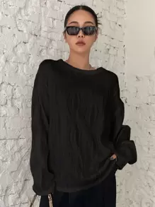 DAZY Chất rắn Áo thun Thả vai - màu đen - Xem 4