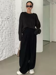 DAZY Chất rắn Áo thun Thả vai - màu đen - Xem 5