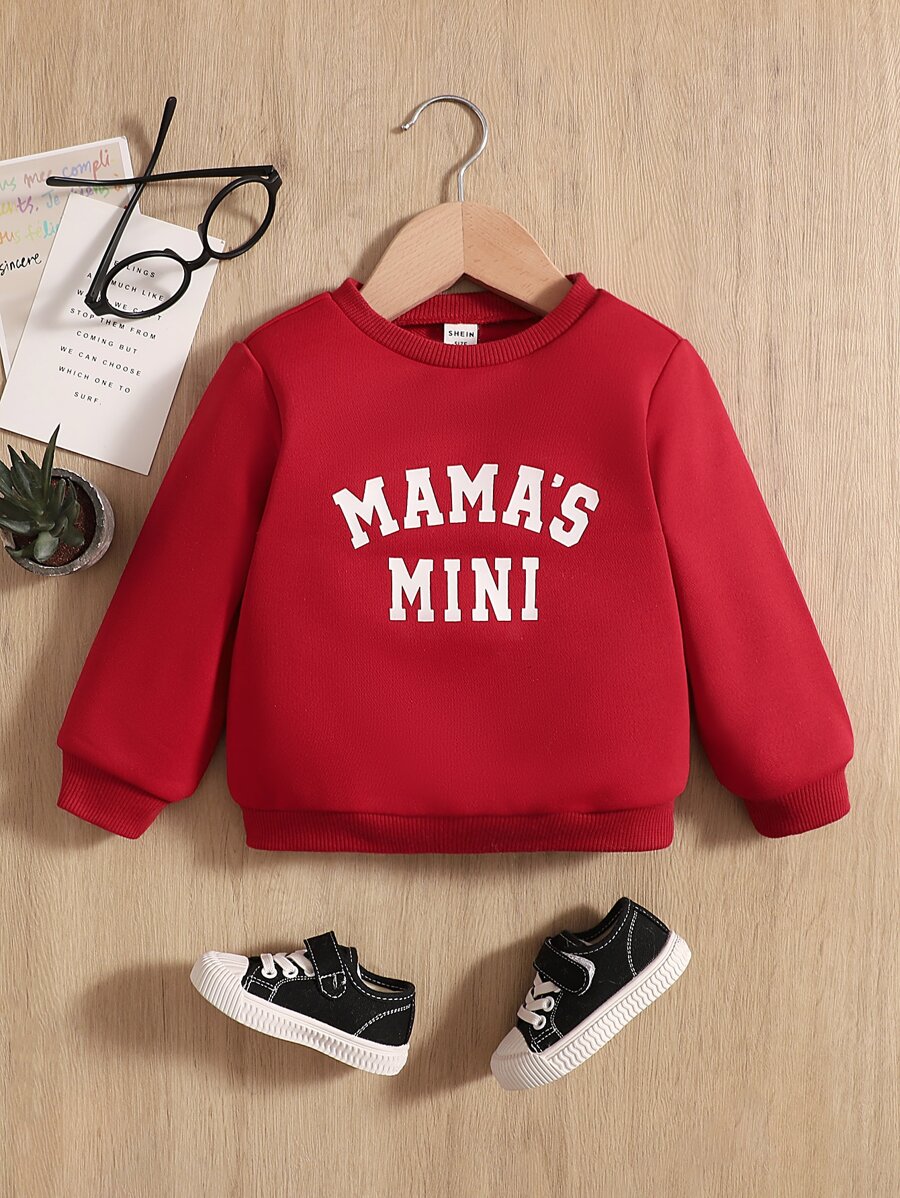 SHEIN Baby Letter Graphic Thermal Lined Sweatshirt - Red - View 1