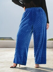 SHEIN CURVE+ Plus Elastic Waist Slant Pocket Wide Leg Trousers - Royal Blue - View 6