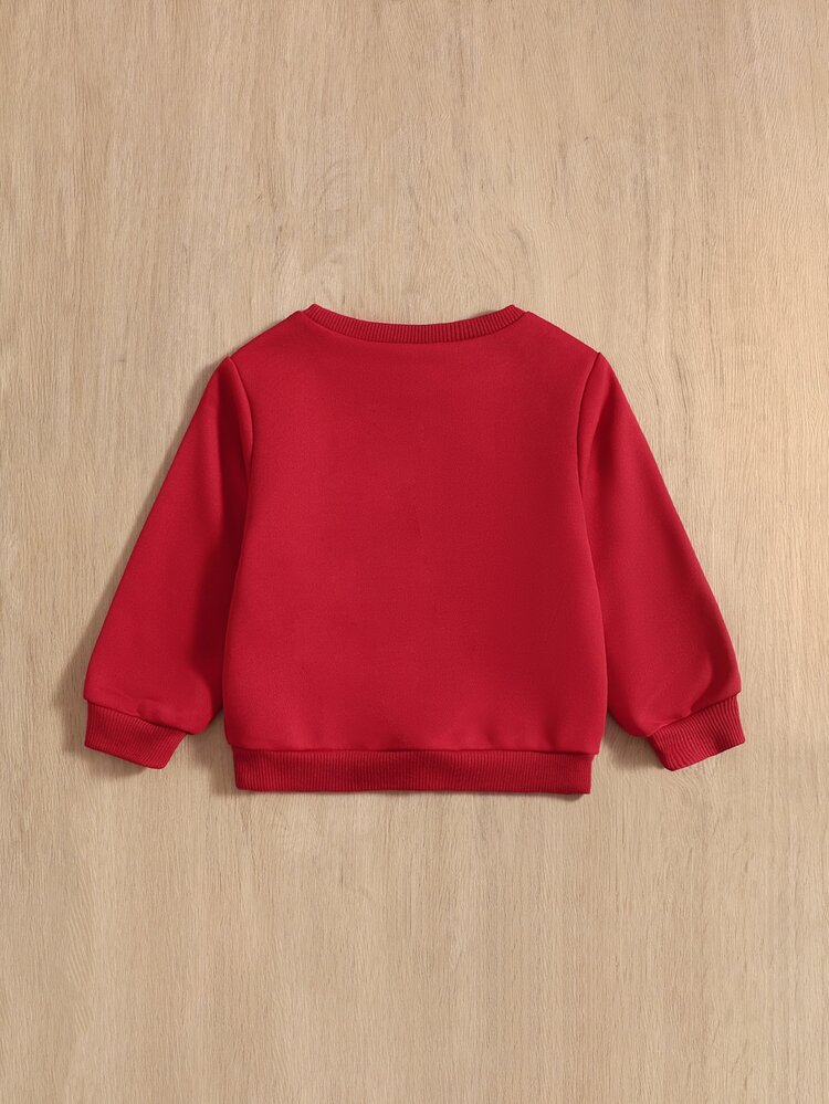 SHEIN 嬰兒字母圖案加絨內裏運動衫 - 紅色 - 查看 2