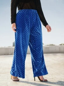 SHEIN CURVE+ Plus Elastic Waist Slant Pocket Wide Leg Trousers - Royal Blue - View 9