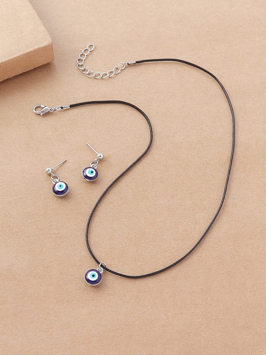 Vòng cổ và hoa tai thả hình mắt ác - Nhiều màu - Xem 1