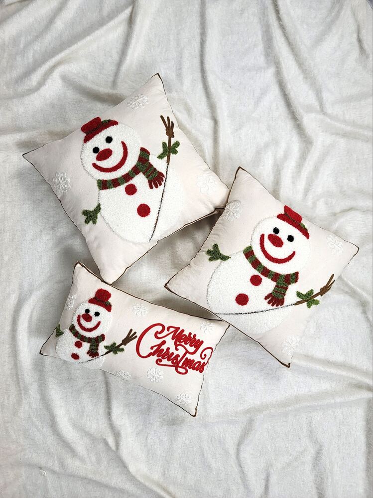 1入組聖誕雪人刺繡靠墊套不附帶墊芯 - 彩色 - 查看 1