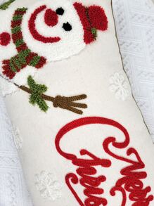 1入組聖誕雪人刺繡靠墊套不附帶墊芯 - 彩色 - 查看 3