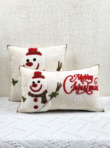 1入組聖誕雪人刺繡靠墊套不附帶墊芯 - 彩色 - 查看 6