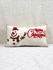 1入組聖誕雪人刺繡靠墊套不附帶墊芯 - 彩色 - 查看 8