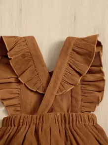 SHEIN 寶寶女孩荷葉邊方領交叉背心連體褲