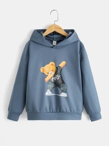 SHEIN 青少年男孩熊印花卫衣 - 藏蓝色 - 查看 1