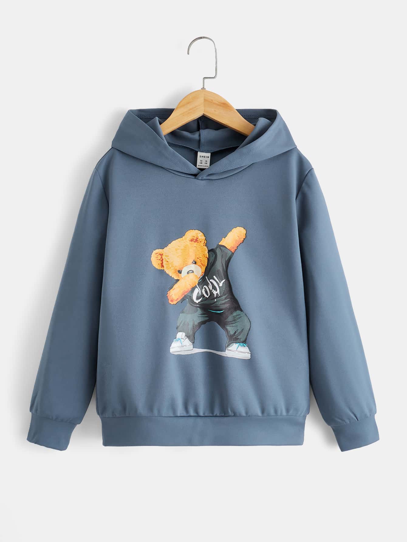 SHEIN 青少年男孩熊印花卫衣 - 藏蓝色 - 查看 1