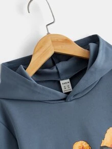 SHEIN 青少年男孩熊印花卫衣 - 藏蓝色 - 查看 3