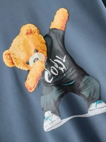 SHEIN 青少年男孩熊印花卫衣 - 藏蓝色 - 查看 4