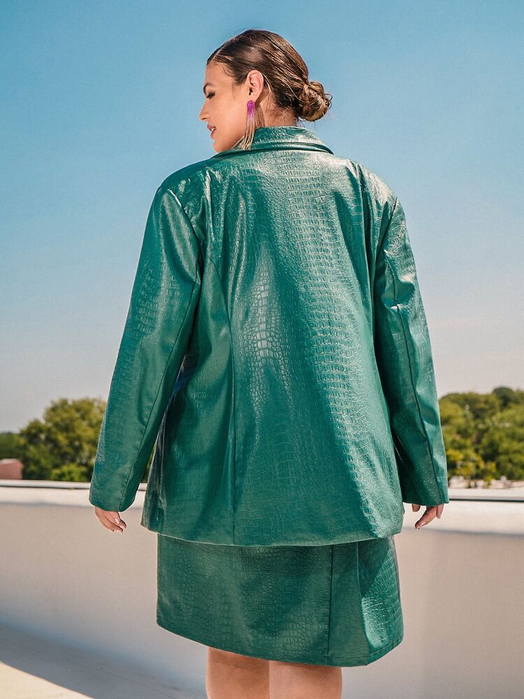 SHEIN CURVE+ Blazer con cocodrilo en relieve PU - Verde - Añade 5