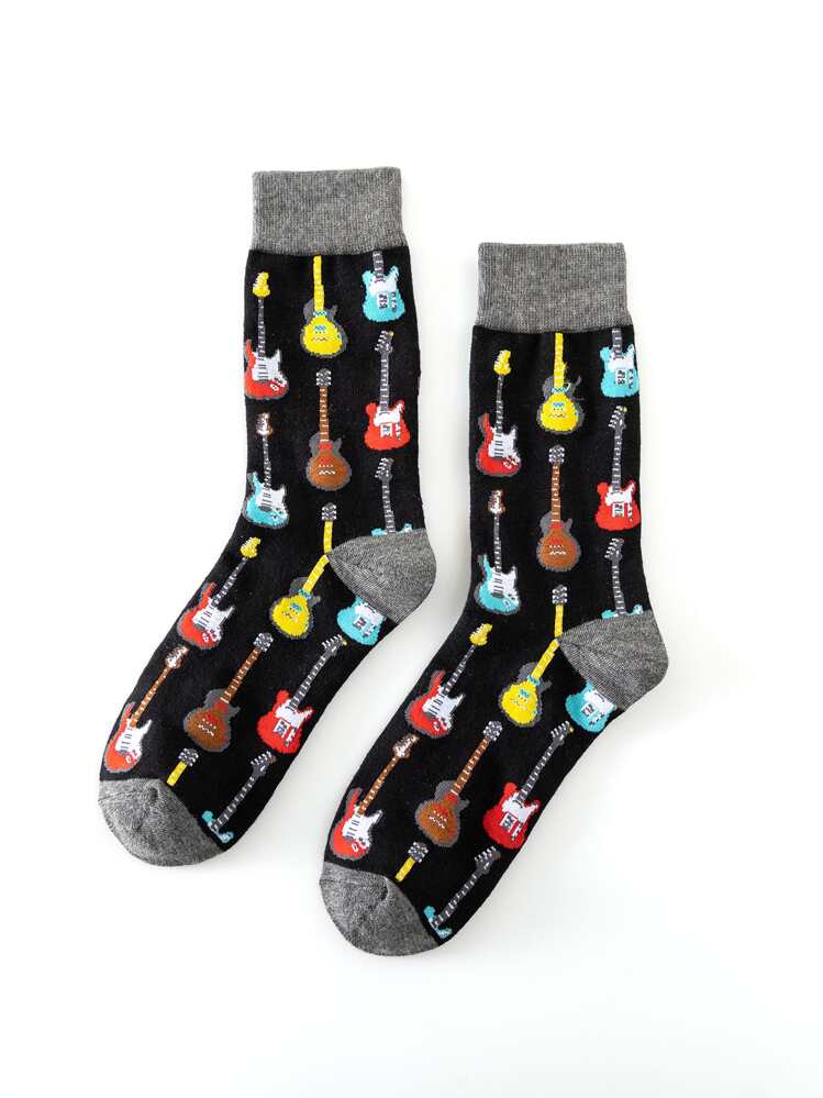 Musical Instrument Pattern Crew Socks - Multicolor - View 1
