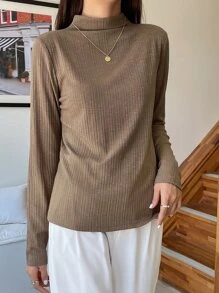 DAZY 小高領條紋針織T恤 - 卡其色 - 查看 8