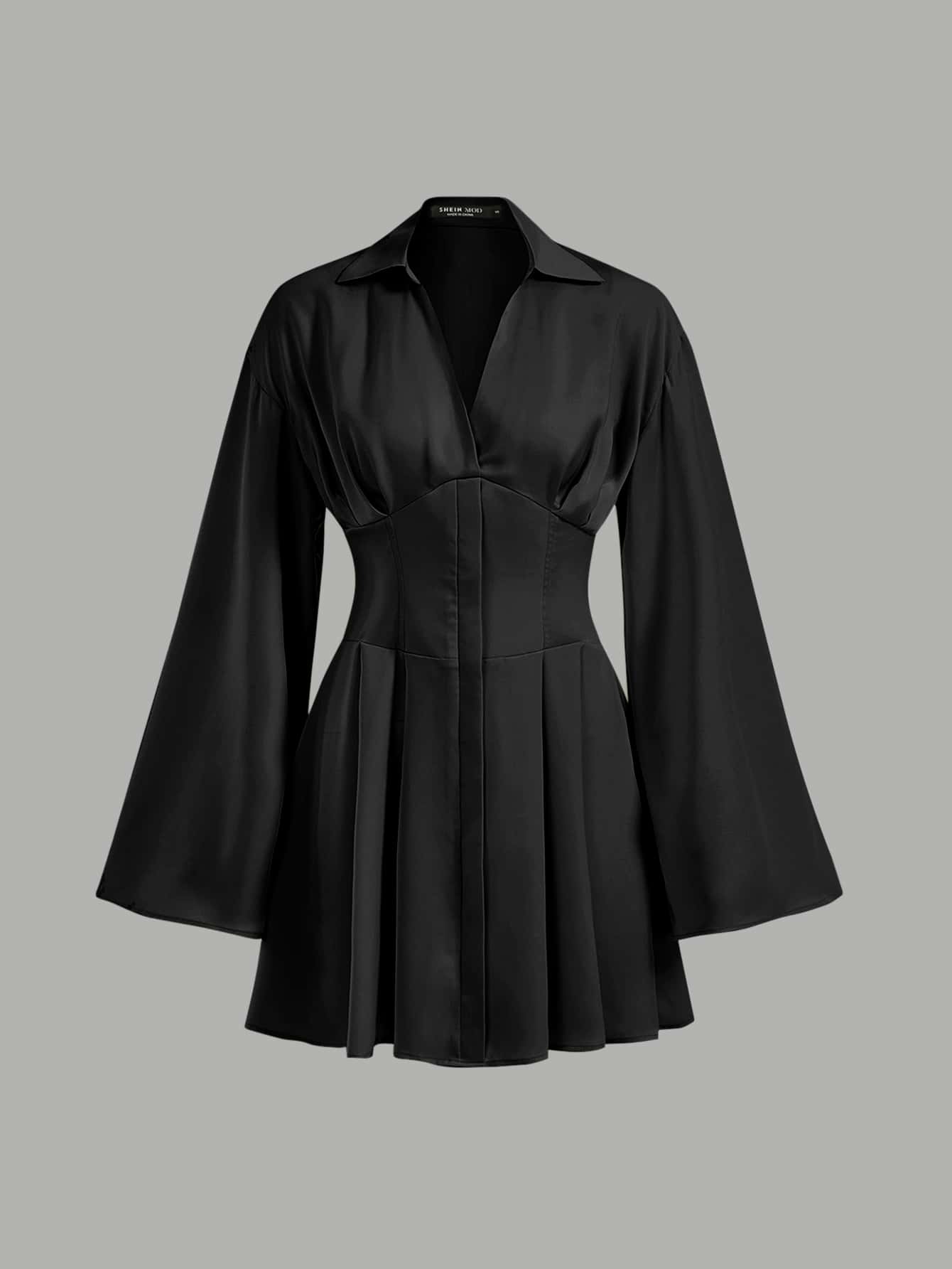 SHEIN MOD Đầm Xếp li màu trơn Giải trí - màu đen - Xem 1