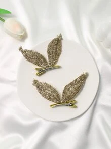 Niñas 2 piezas Pinza de pelo de cocodrilo con oreja de conejo - Amarillo - Ver 3