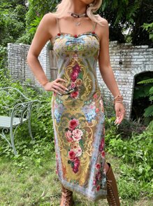 ROMWE PUNK Đầm Tách cao Hoa Boho - Nhiều màu - Xem 4