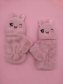 Girls Cartoon Embroidered Gloves - Pink - View 2