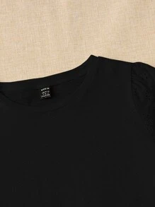 EMERY ROSE Camiseta con bordado con ojal de manga farol - Negro - Ver 3