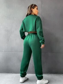 SHEIN Unity Bộ đồ hai mảnh nữ Túi màu trơn Giải trí - màu xanh lá - Xem 2