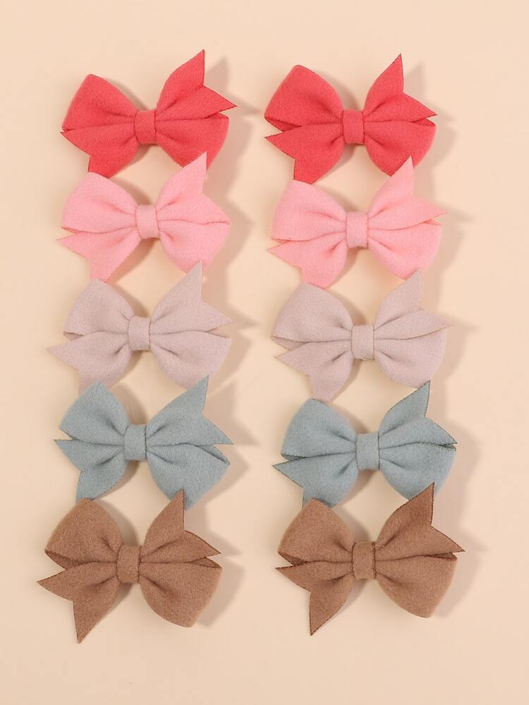 10入組摩蘭迪色系小孩蝴蝶結髮夾 - 彩色 - 查看 2