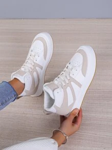 Two Tone High Top Lace-up Front Skate Shoes - Multicolor - View 1