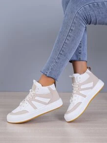 Two Tone High Top Lace-up Front Skate Shoes - Multicolor - View 2