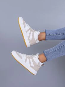 Two Tone High Top Lace-up Front Skate Shoes - Multicolor - View 5