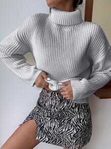 Chiquease High Neck Drop Shoulder Jumper - Light Grey - View 1