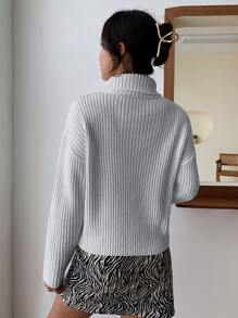 Chiquease High Neck Drop Shoulder Jumper - Light Grey - View 2