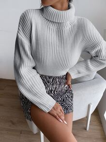 Chiquease High Neck Drop Shoulder Jumper - Light Grey - View 3