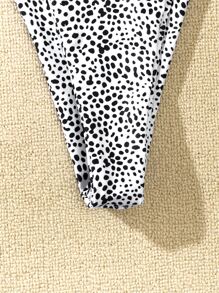 SHEIN Swim 夏季海灘連環達拉斯狗圖案比基尼套裝 - 黑與白 - 查看 4