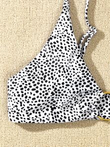 SHEIN Swim 夏季海灘連環達拉斯狗圖案比基尼套裝 - 黑與白 - 查看 5