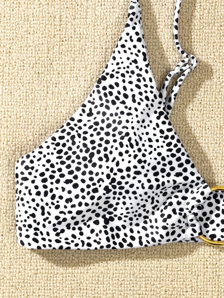 SHEIN Swim Summer Beach Dalmatian Ring Linked Bikini Set - Black and White - View 5