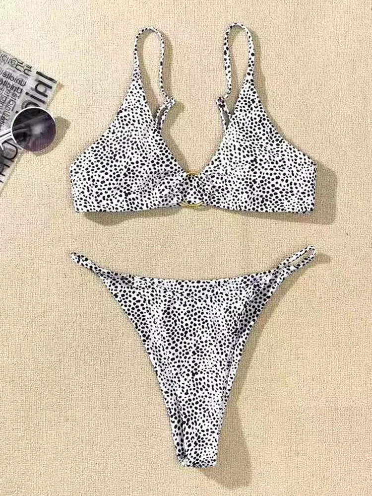 SHEIN Swim Summer Beach Dalmatian Ring Linked Bikini Set - Black and White - View 6