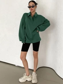 DAZY 落肩袖polo運動衫 - 墨綠色 - 查看 4