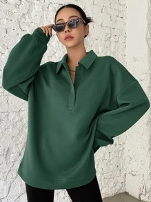 DAZY 落肩袖polo運動衫 - 墨綠色 - 查看 5